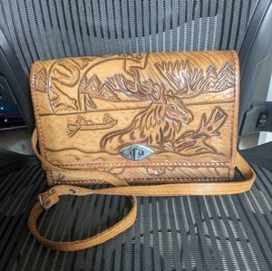 Tooled Leather Purse Yukon Moose Design
